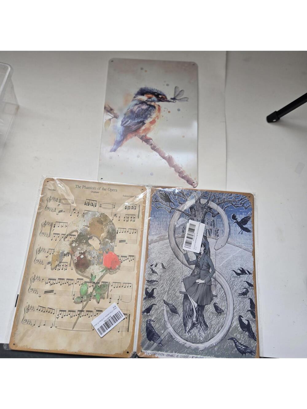 8"x12" Metal Tin Signs Lot of 3: Phantom of Opera Bird Circa Survive Wall Art